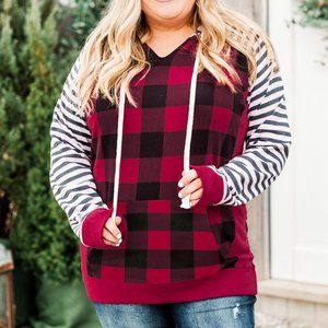 Plus Size Red Black Buffalo Plaid Hoodie